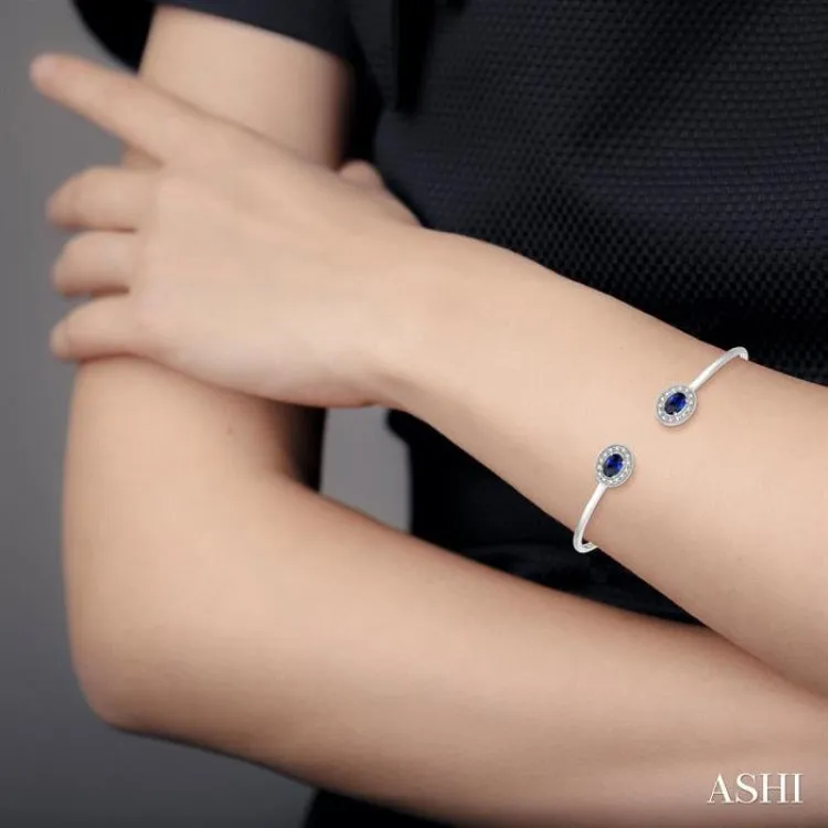 6x4 MM Oval Cut Sapphire & 1/5 ctw Round Cut Diamond Precious Flexi Bangle in 14K White Gold