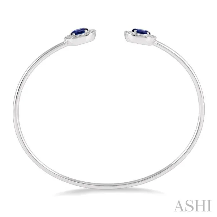 6x4 MM Oval Cut Sapphire & 1/5 ctw Round Cut Diamond Precious Flexi Bangle in 14K White Gold