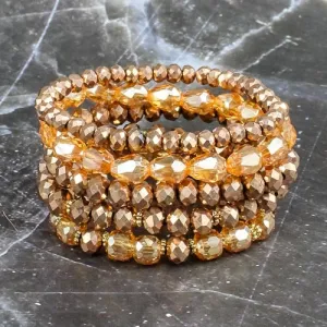 74691 - Crystal Beaded Stacked Bracelets - Rose Gold