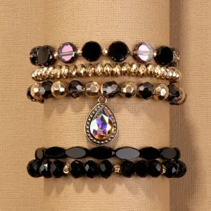 74732 - Stacked Rhinestone Bracelets - Black