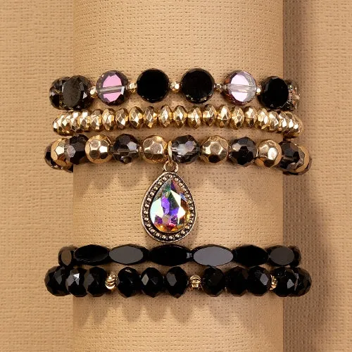 74732 - Stacked Rhinestone Bracelets - Black
