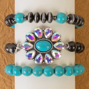 74825 - Squash Blossom Stacked Bracelets - Turquoise & Silver