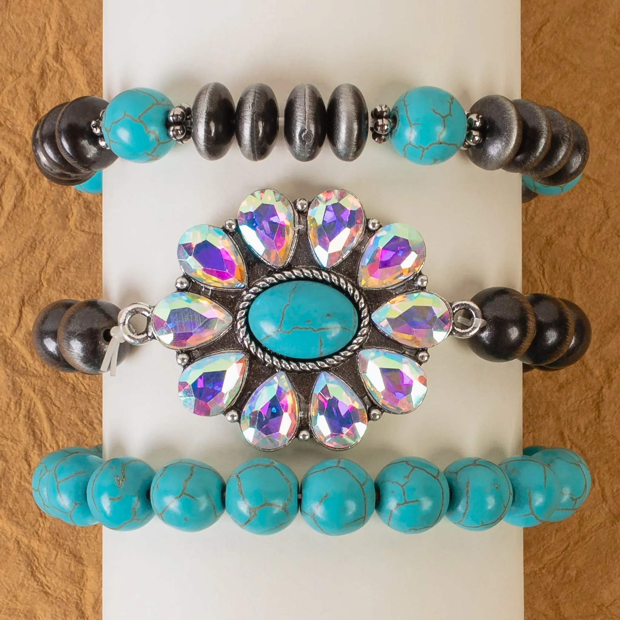 74825 - Squash Blossom Stacked Bracelets - Turquoise & Silver