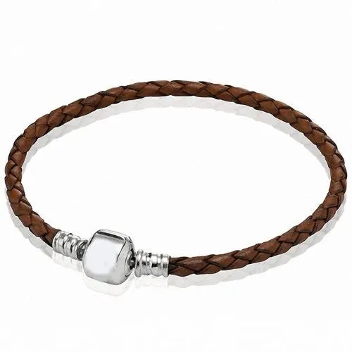 8.5" Brown High Quality Real Leather Bracelet For European Snake Chain Charms