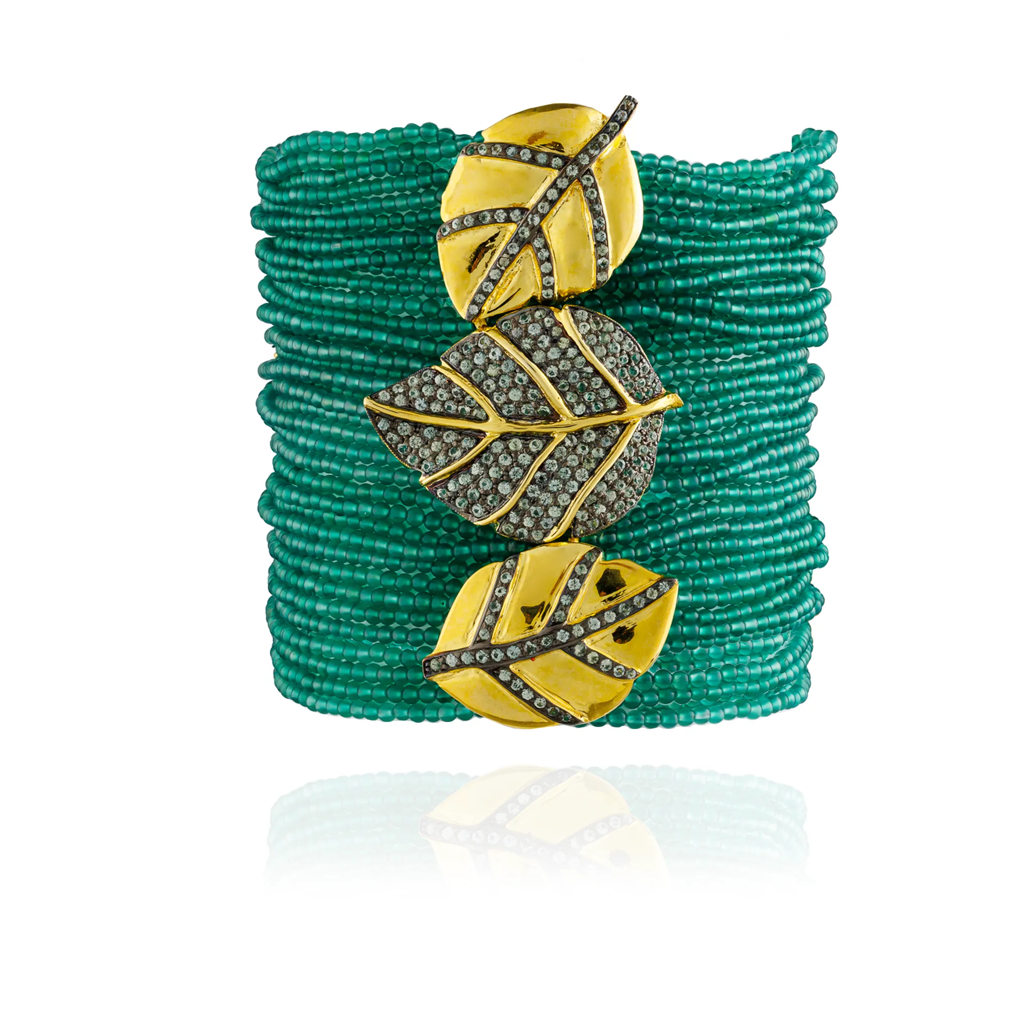 925 Silver Bracelet with Round Faceted Green Onyx Beads