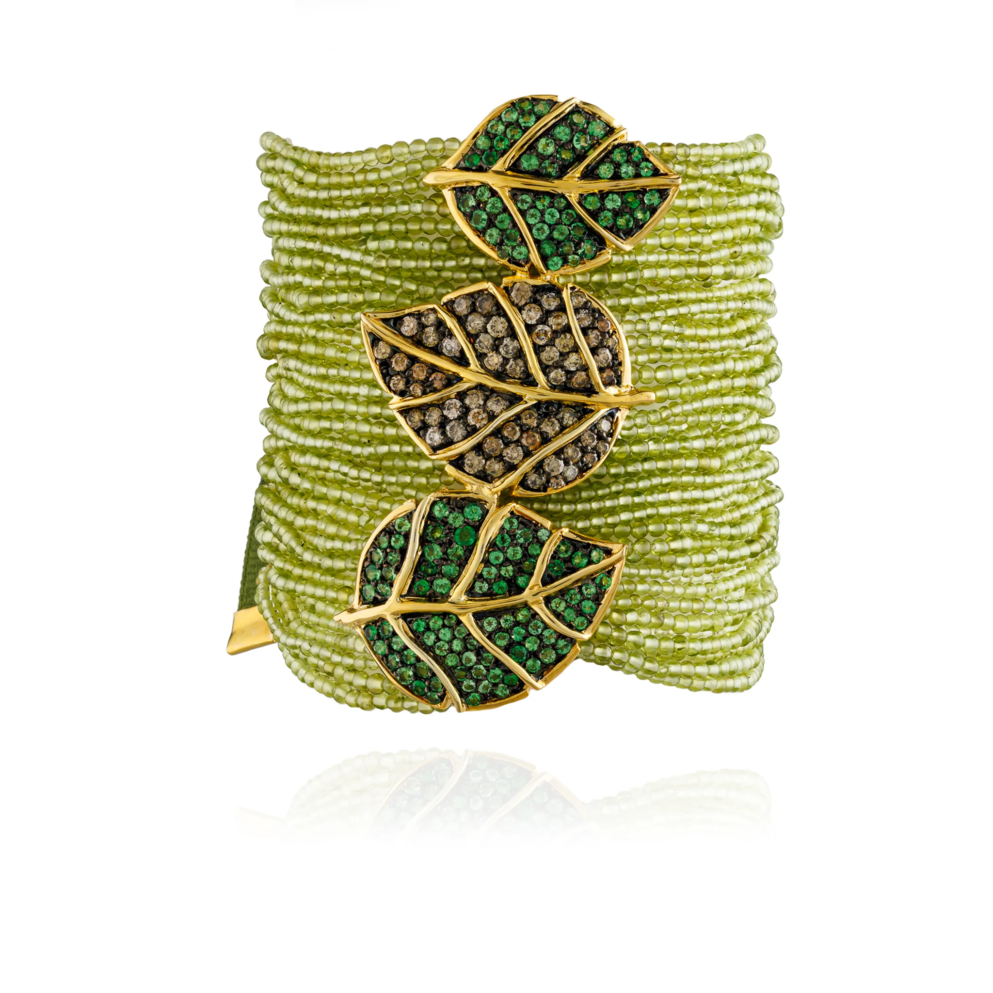925 Silver Bracelet with Round Non- Face Peridot Beans