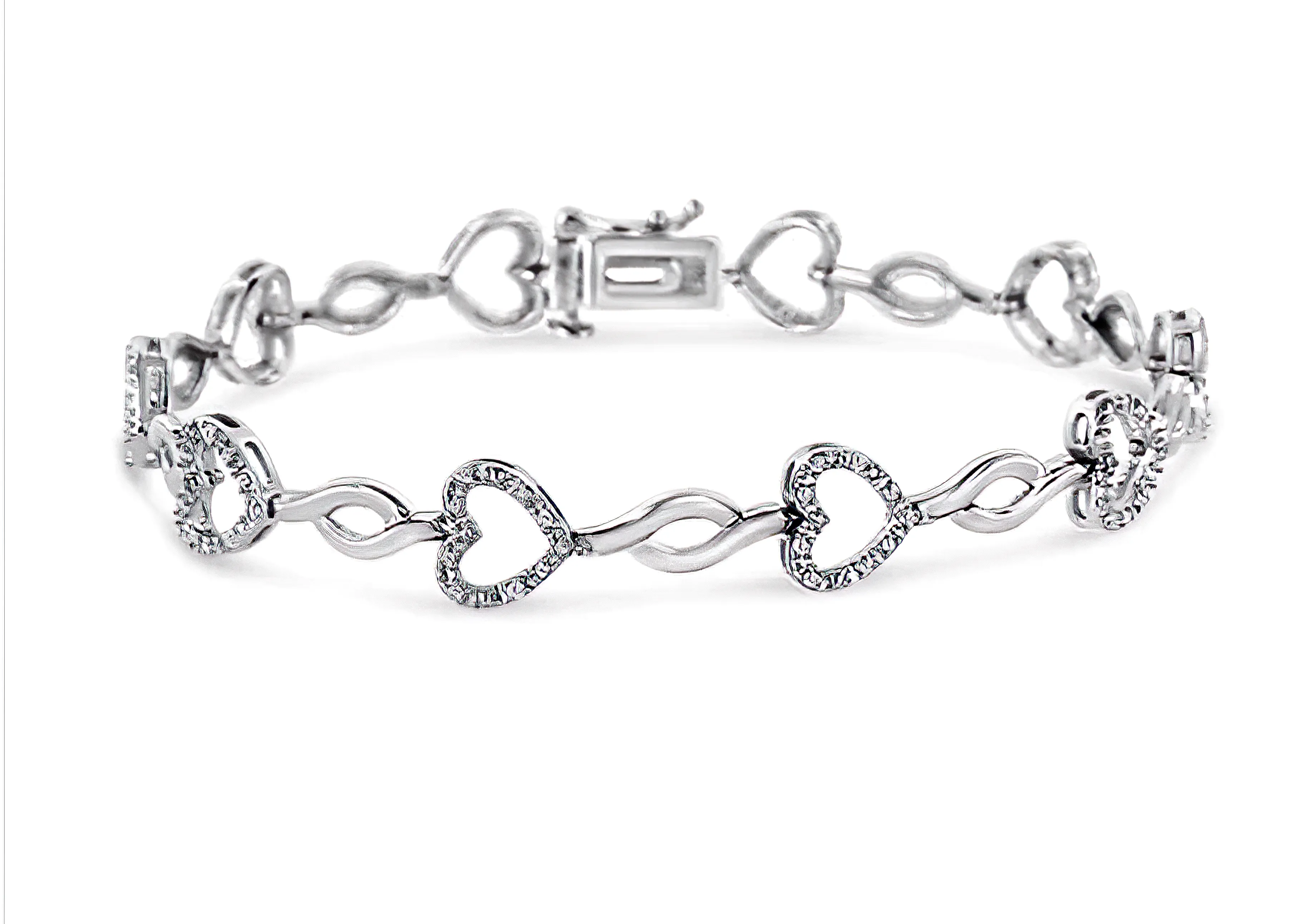 .925 Sterling Silver 1/4 Cttw Round-Cut Diamond Alternating Heart and Leaf Link Bracelet (I-J Color, I3 Clarity) - Size 7.25"