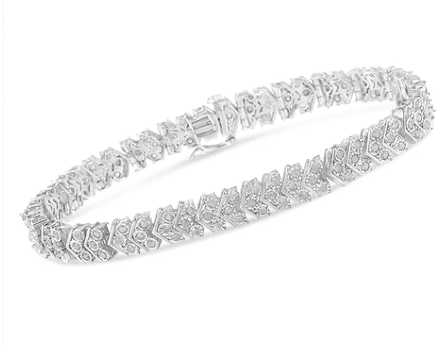 .925 Sterling Silver 2.0 Cttw Diamond Miracle-Set Nested Chevron Link 7" Tennis Bracelet (I-J Color, I3 Clarity)
