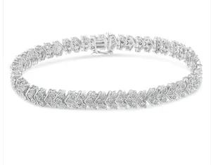 .925 Sterling Silver 2.0 Cttw Diamond Miracle-Set Nested Chevron Link 7" Tennis Bracelet (I-J Color, I3 Clarity)