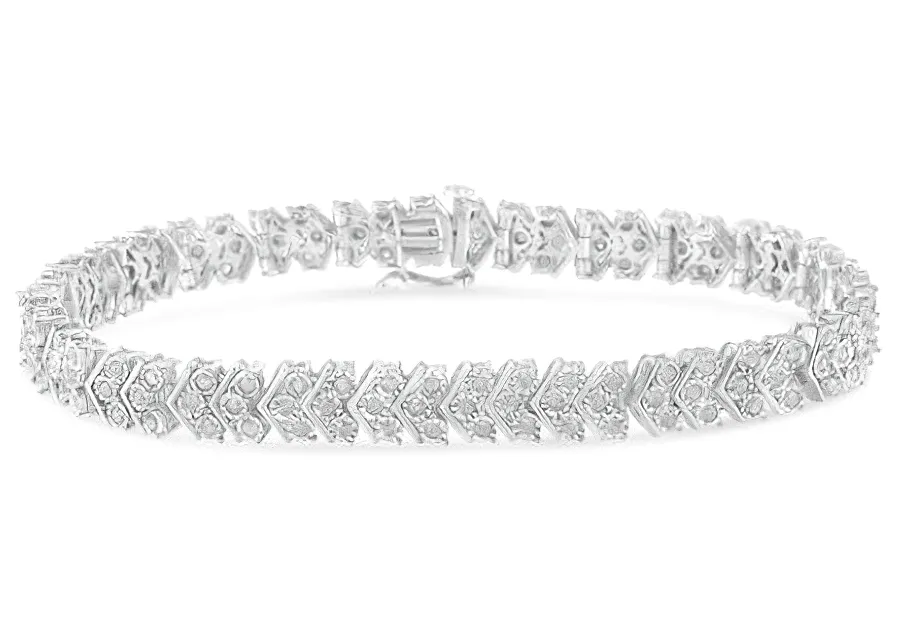 .925 Sterling Silver 2.0 Cttw Diamond Miracle-Set Nested Chevron Link 7" Tennis Bracelet (I-J Color, I3 Clarity)
