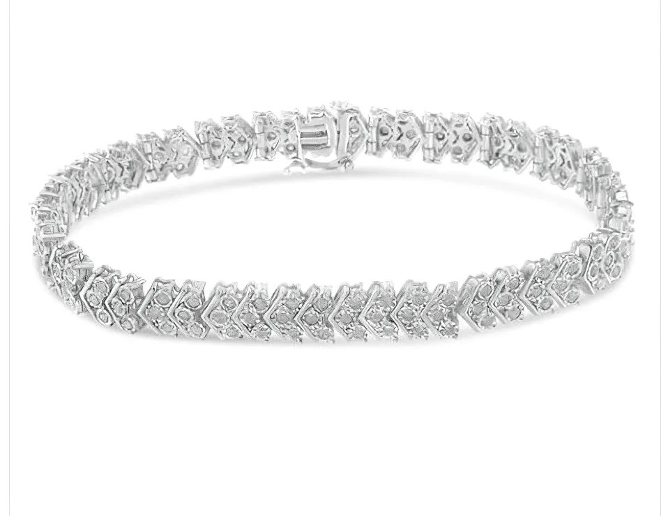 .925 Sterling Silver 2.0 Cttw Diamond Miracle-Set Nested Chevron Link 7" Tennis Bracelet (I-J Color, I3 Clarity)