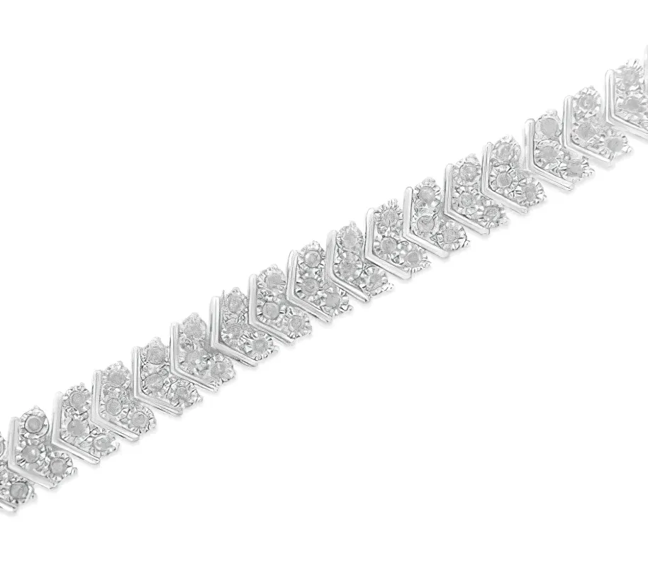 .925 Sterling Silver 2.0 Cttw Diamond Miracle-Set Nested Chevron Link 7" Tennis Bracelet (I-J Color, I3 Clarity)