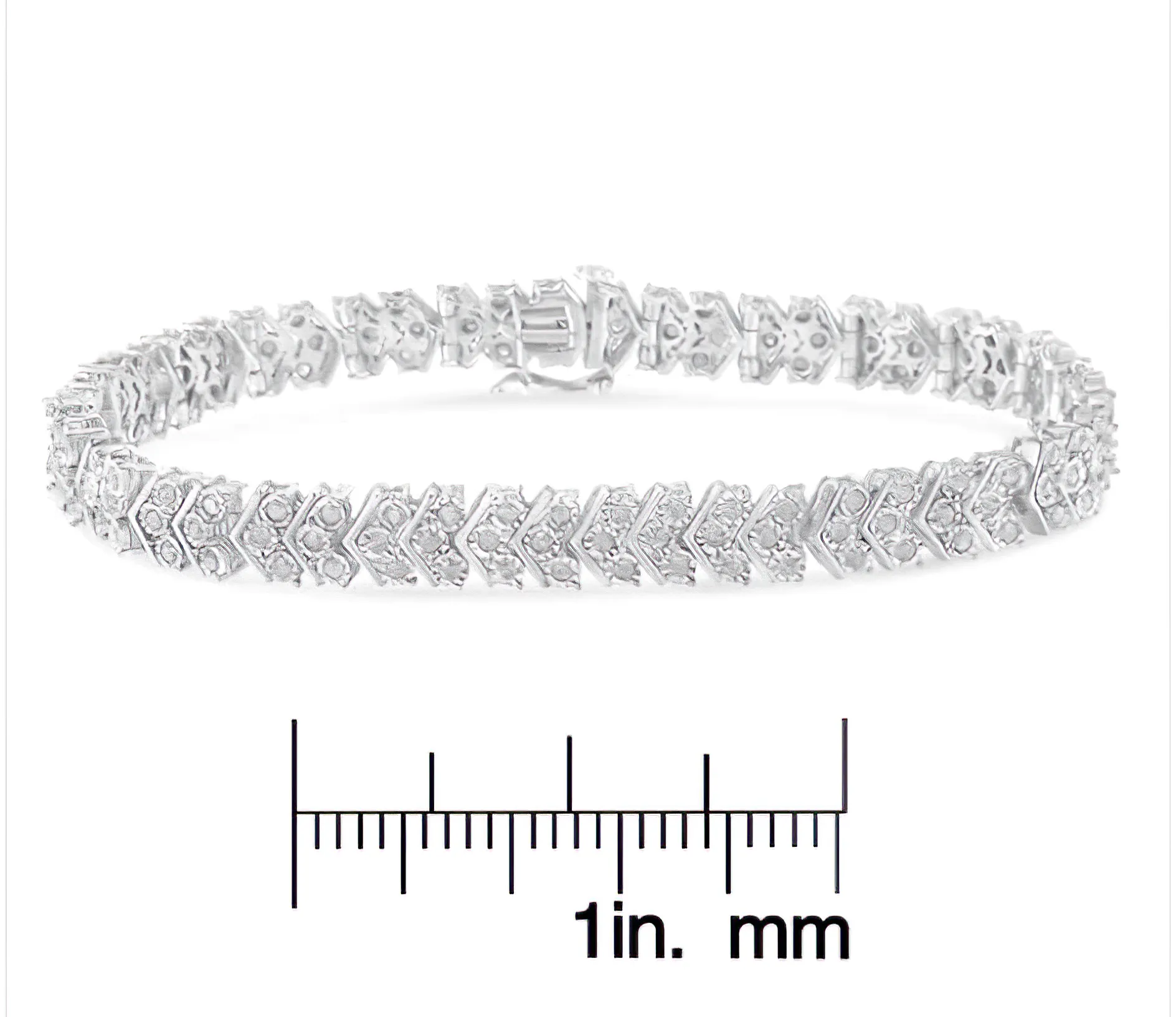 .925 Sterling Silver 2.0 Cttw Diamond Miracle-Set Nested Chevron Link 7" Tennis Bracelet (I-J Color, I3 Clarity)