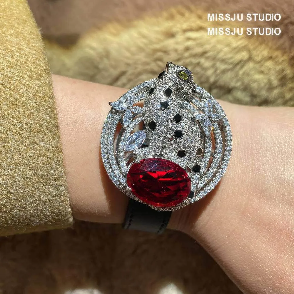 925 Sterling Silver Ruby Crystal Wrist Strap