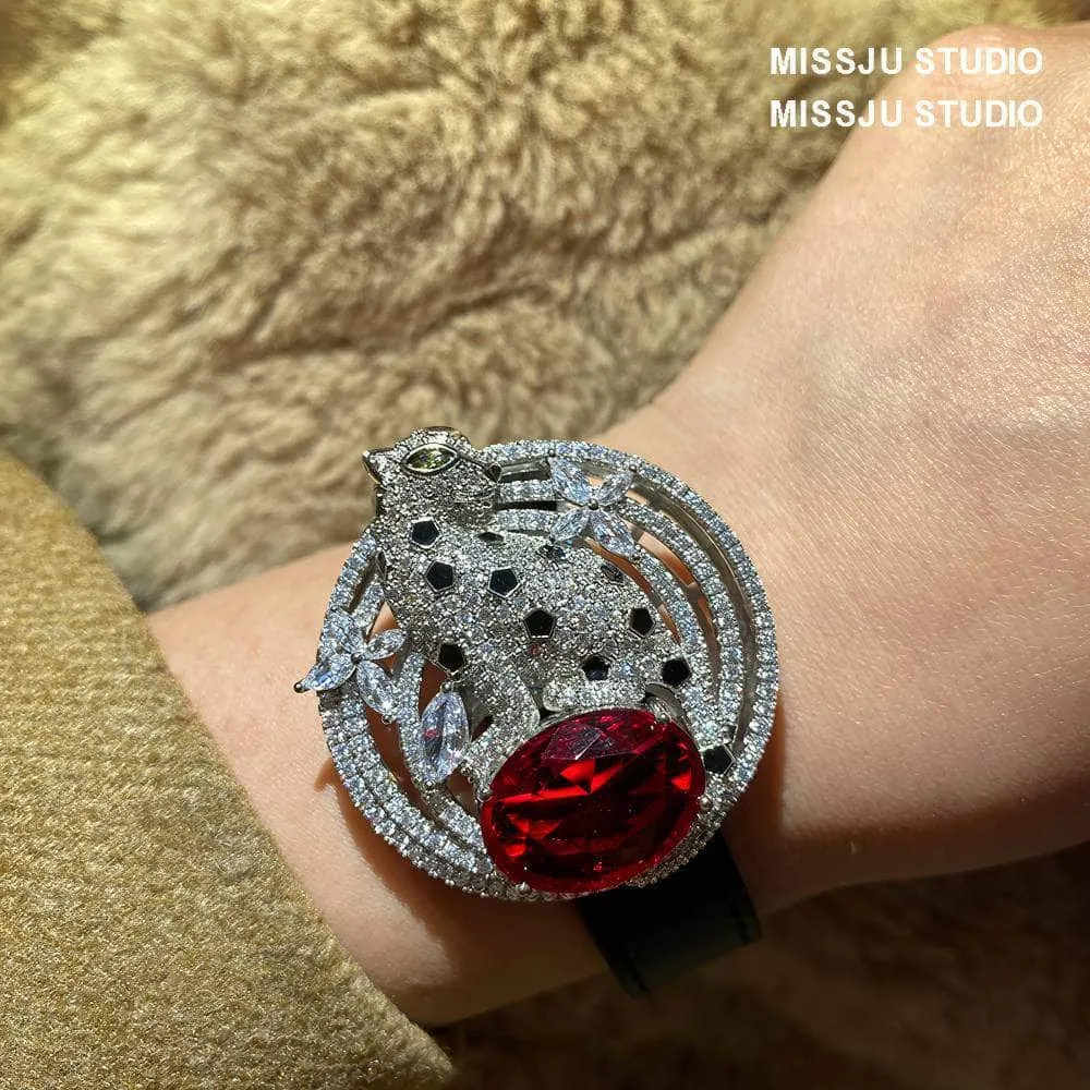 925 Sterling Silver Ruby Crystal Wrist Strap