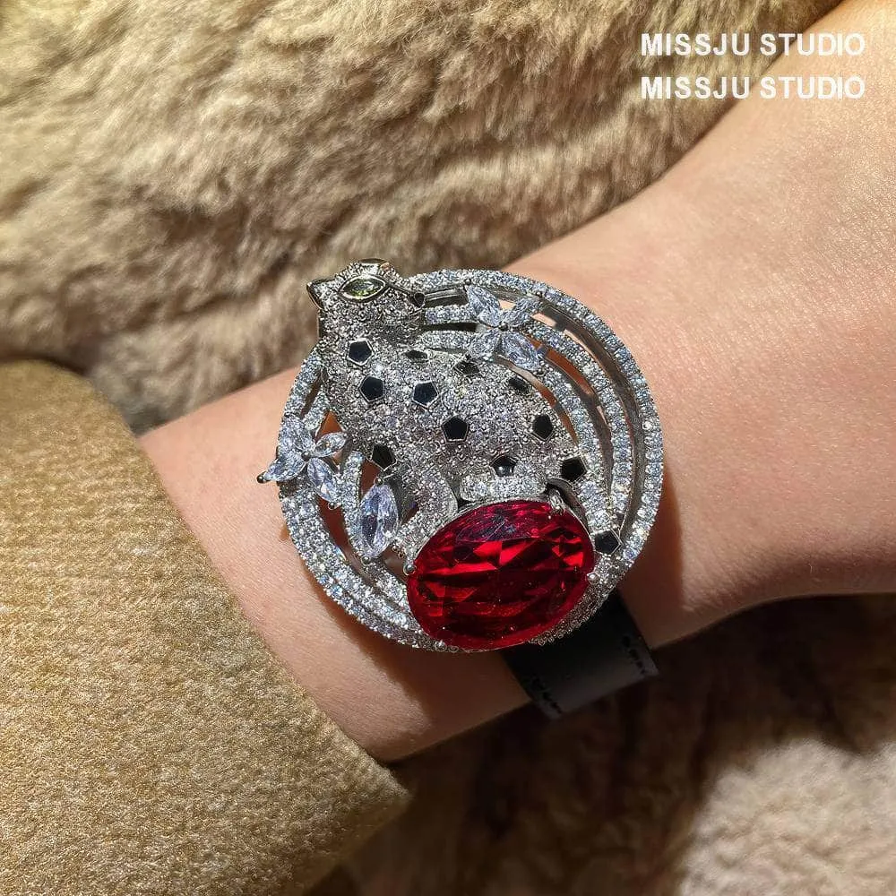 925 Sterling Silver Ruby Crystal Wrist Strap