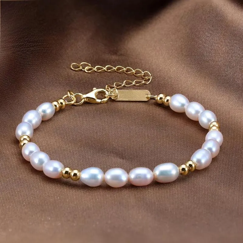 925 Sterling Silver Vintage Chunky 5mm Rice Pearl Bracelet for Women