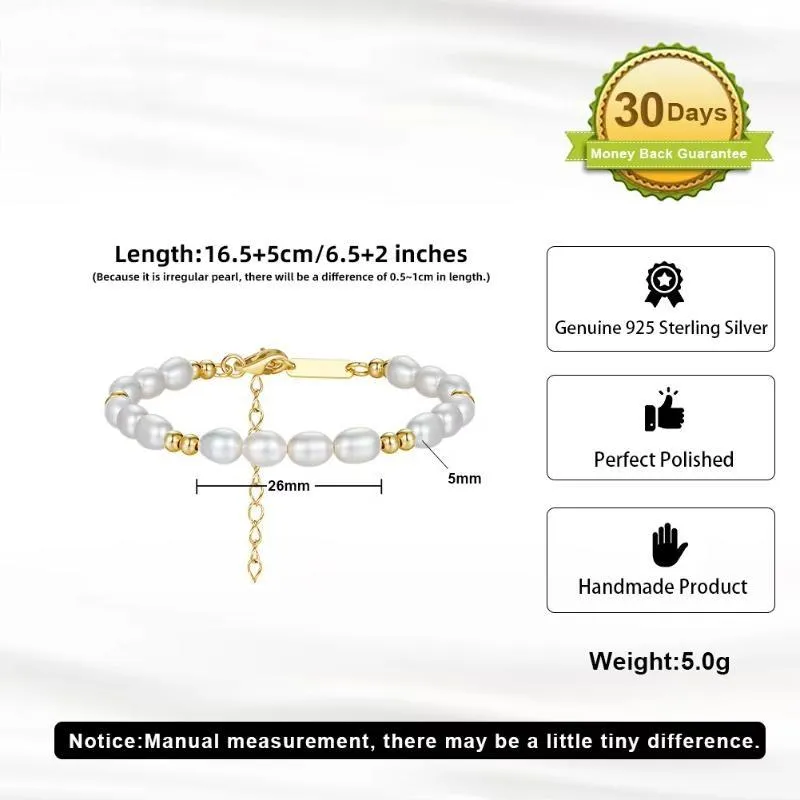 925 Sterling Silver Vintage Chunky 5mm Rice Pearl Bracelet for Women