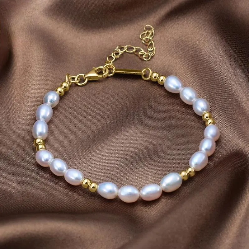 925 Sterling Silver Vintage Chunky 5mm Rice Pearl Bracelet for Women