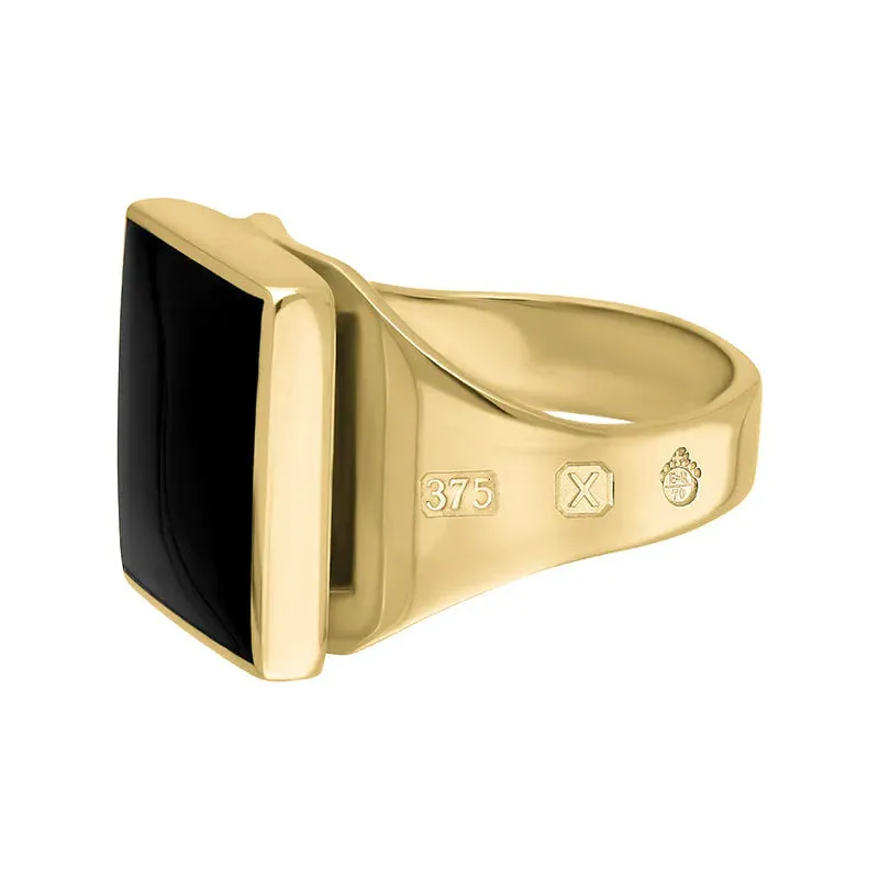 9ct Yellow Gold Whitby Jet Queen's Jubilee Hallmark Small Square Ring D