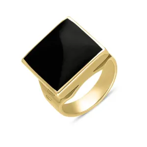 9ct Yellow Gold Whitby Jet Queen's Jubilee Hallmark Small Square Ring D