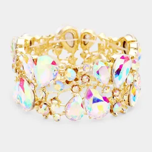 AB Crystal Teardrop Floral Stretch Bracelet on Gold |  426861
