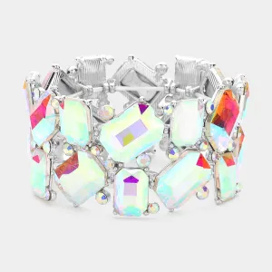 AB Offset Rectangle Crystal Stretch Evening Bracelet | Chunky Bracelet |  623702