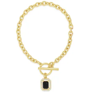 Absolute Gold Black Square Pendant T Bar Bracelet