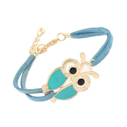 Alloy Owl Charm Sideways Leather Bracelets With an Adjustable String Bracelet