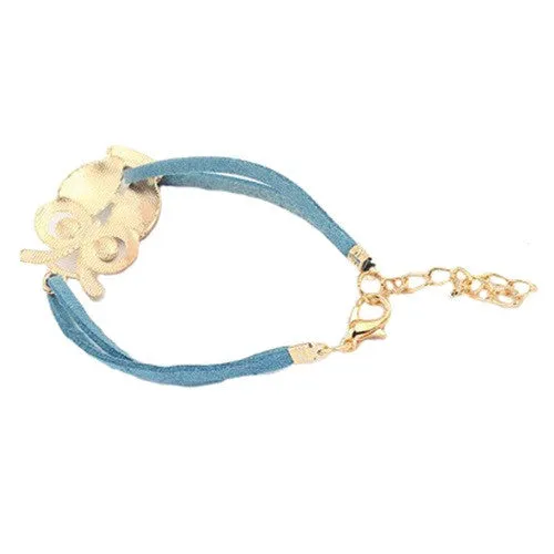 Alloy Owl Charm Sideways Leather Bracelets With an Adjustable String Bracelet