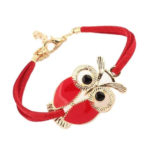 Alloy Owl Charm Sideways Leather Bracelets With an Adjustable String Bracelet