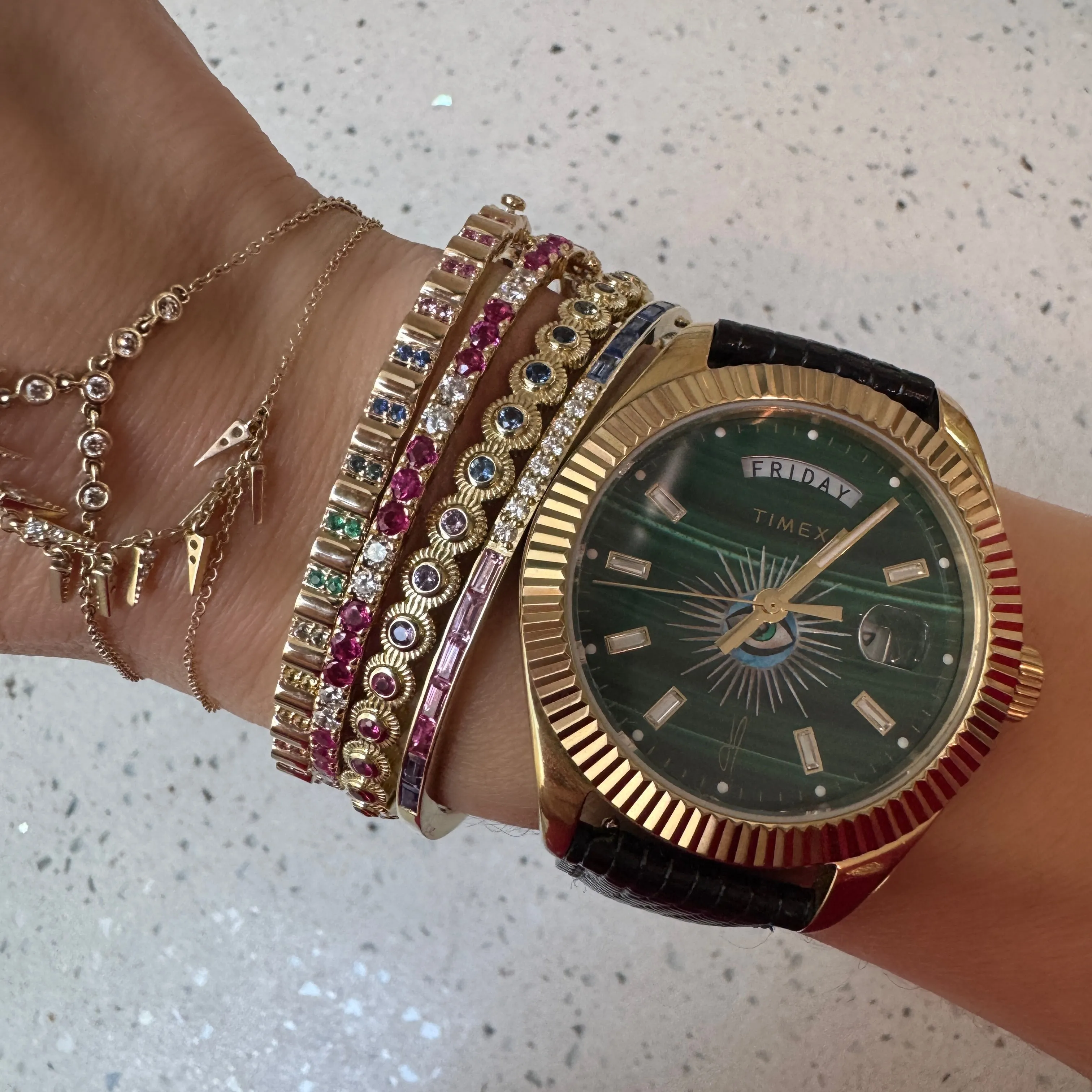 Alternating Ruby & Diamond Bangle Bracelet