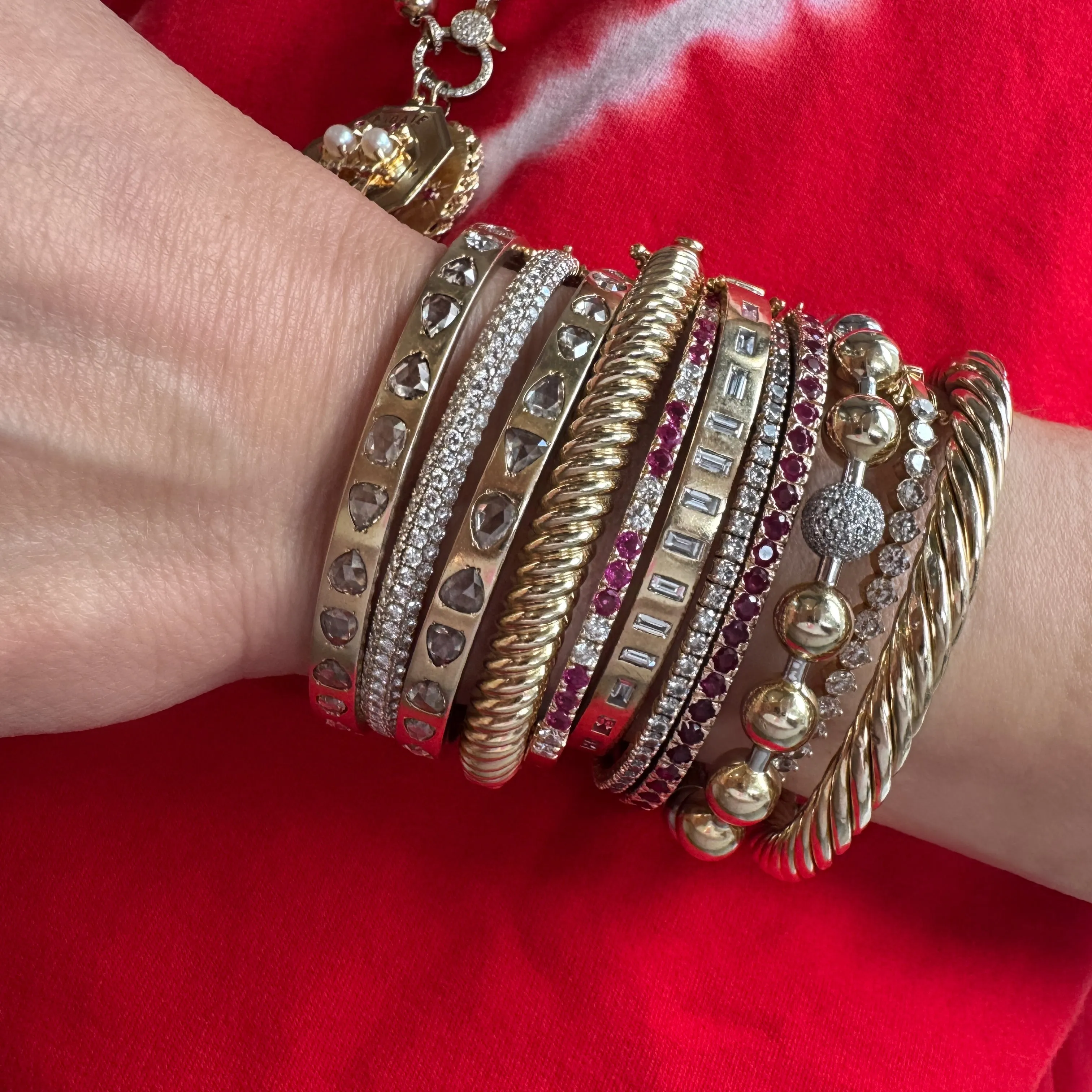 Alternating Ruby & Diamond Bangle Bracelet