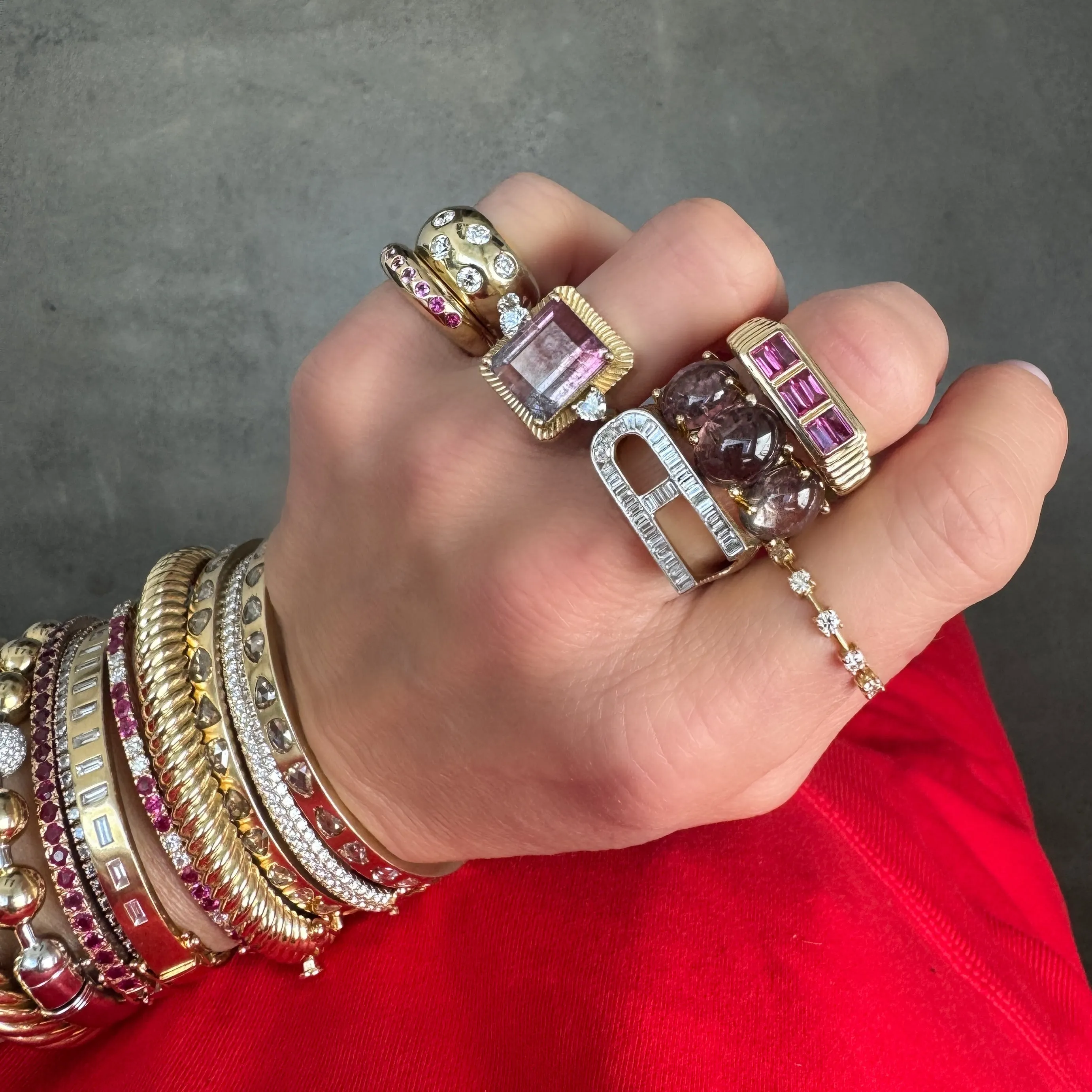 Alternating Ruby & Diamond Bangle Bracelet