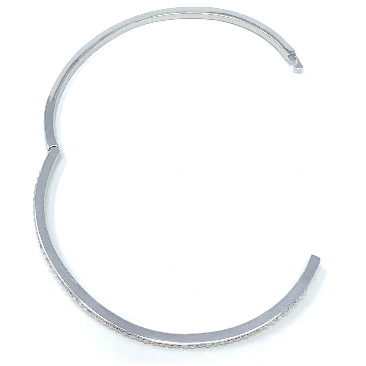 Amelia Curve Pave Bangle Bracelet with White Clear Round Crystals from Swarovski Silver Toned Rhodium Plated