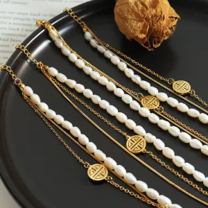 Amy Titanium Steel Three-Layered Pearl Bracelet