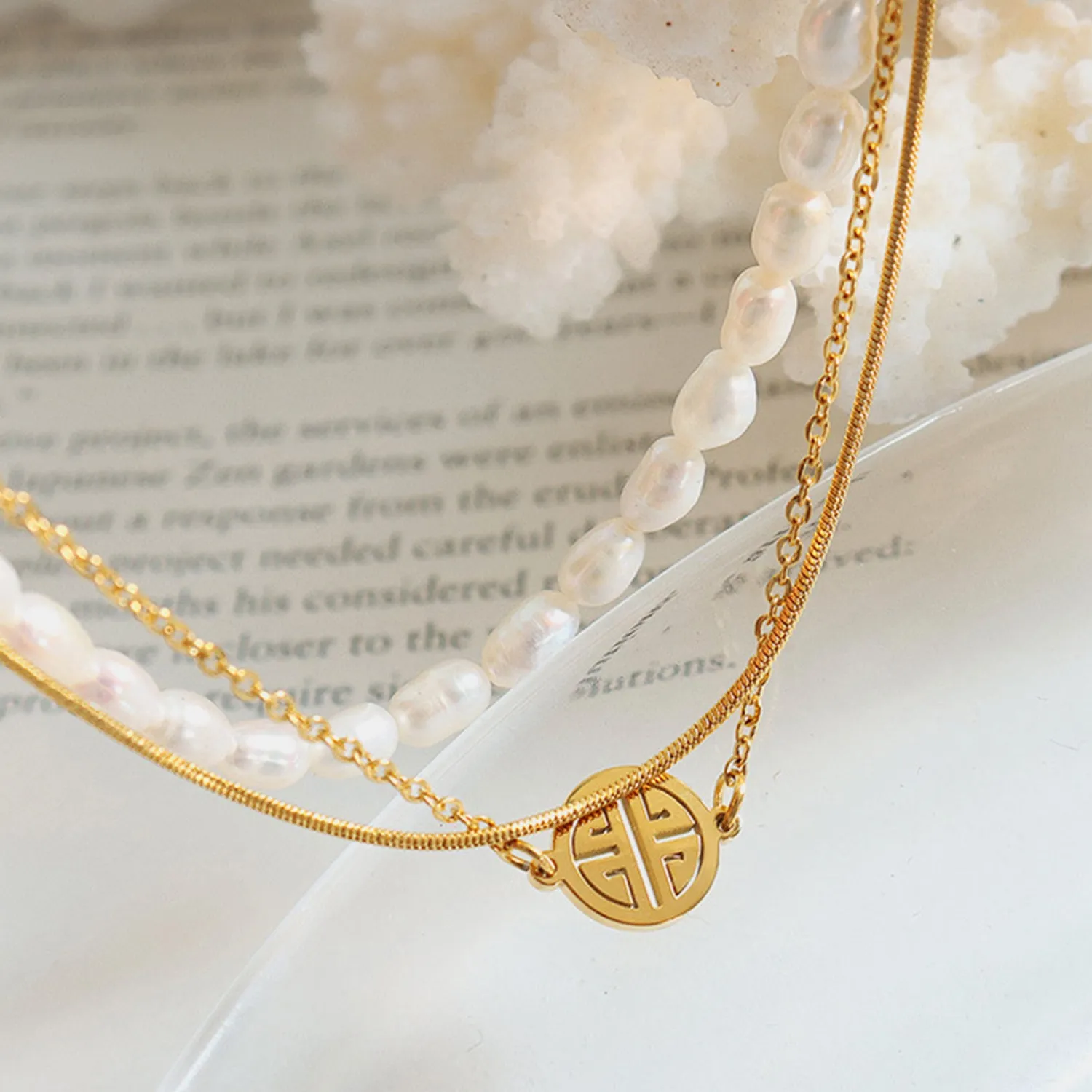 Amy Titanium Steel Three-Layered Pearl Bracelet