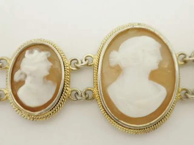 Antique Cameo Sterling Silver Bracelet