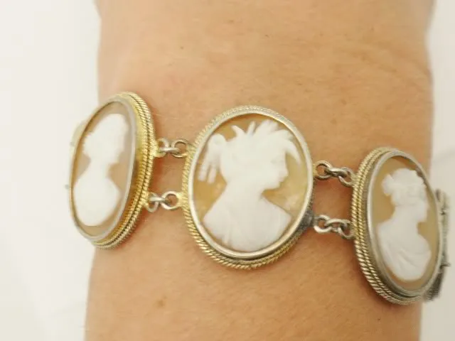 Antique Cameo Sterling Silver Bracelet