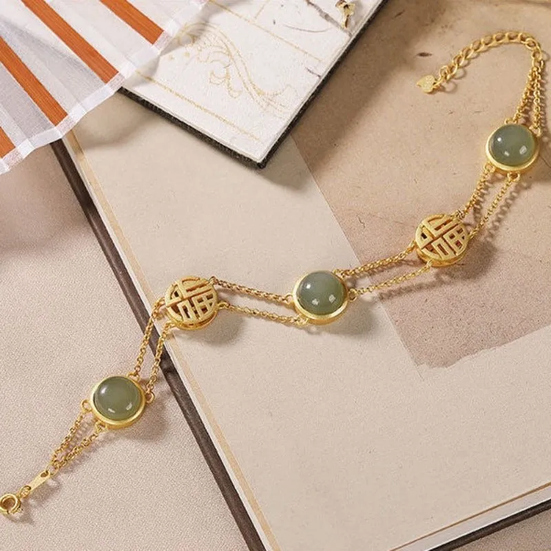 Antique Jade Bracelet 14k Yellow Gold For Women Jewelry