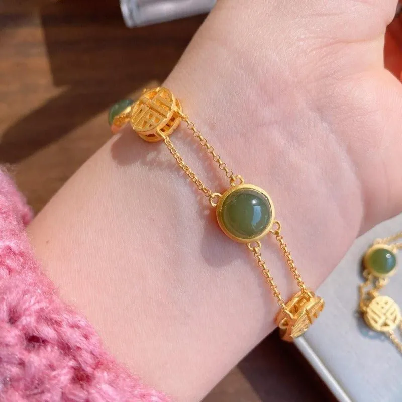 Antique Jade Bracelet 14k Yellow Gold For Women Jewelry