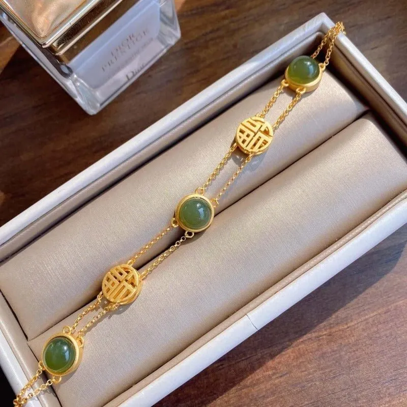 Antique Jade Bracelet 14k Yellow Gold For Women Jewelry