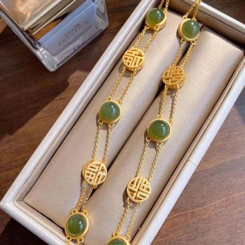 Antique Jade Bracelet 14k Yellow Gold For Women Jewelry