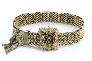Antique Victorian GF Gold Filled Adjustable Garnet & Seed Pearl Tassel Bracelet
