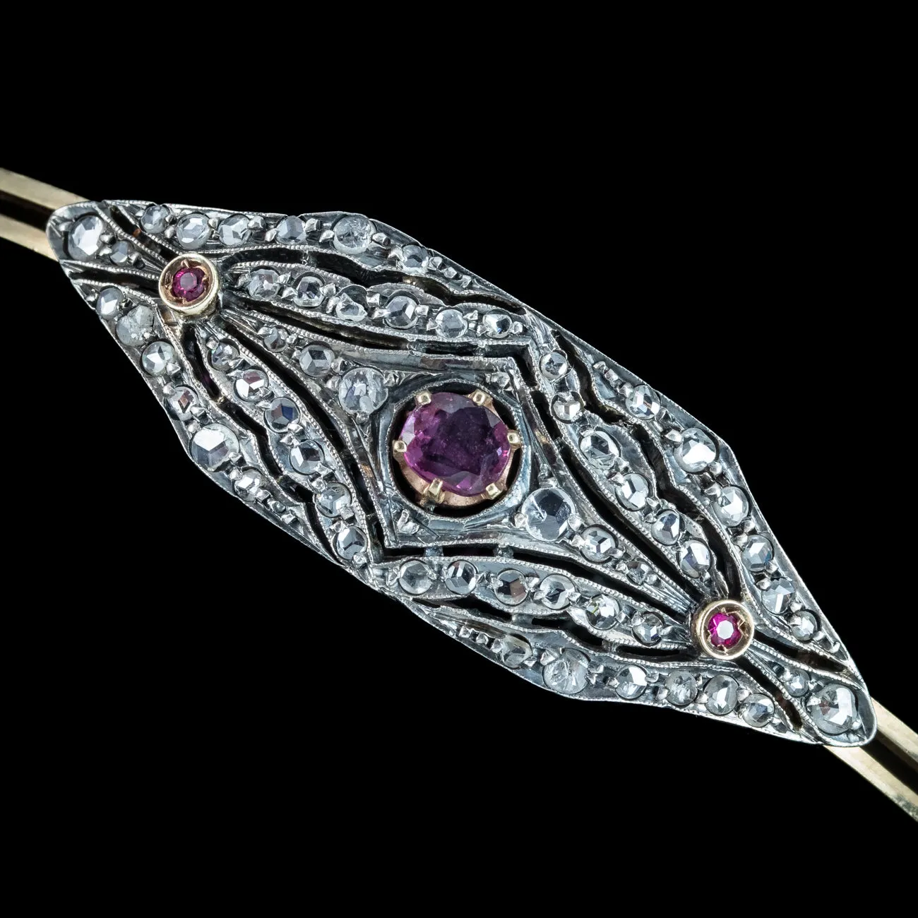 Antique Victorian Ruby Diamond Cluster Bracelet Silver 15ct Gold