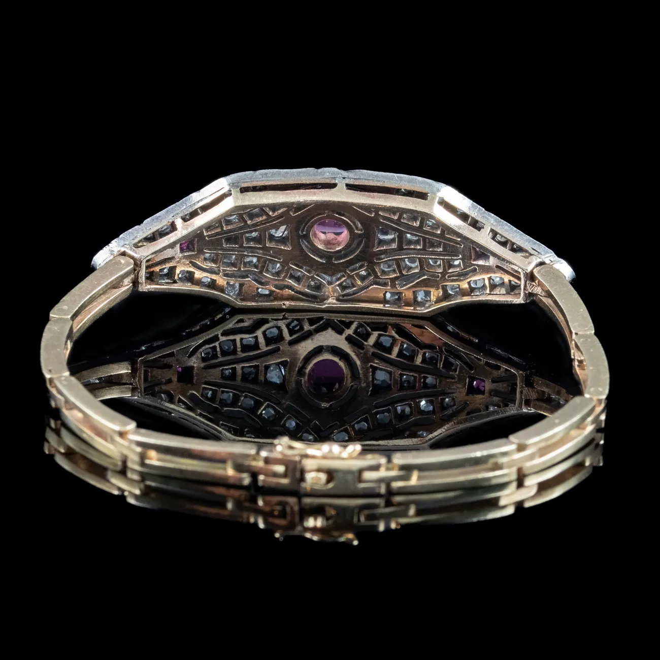Antique Victorian Ruby Diamond Cluster Bracelet Silver 15ct Gold
