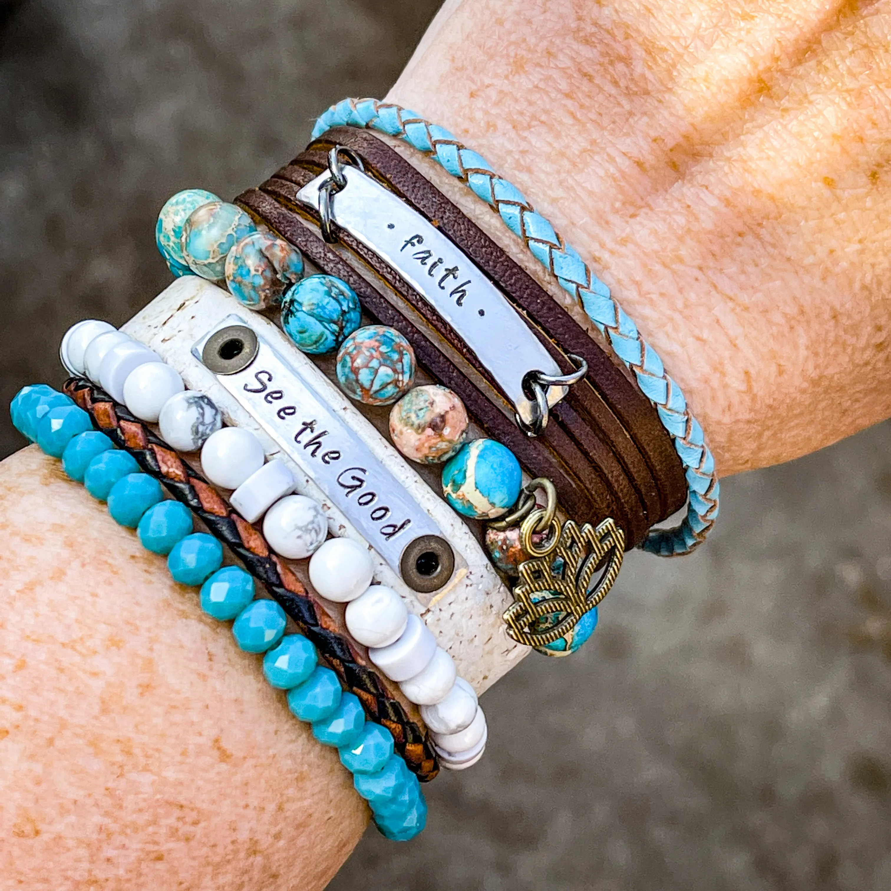 Aqua Terra Lotus Jasper | Gemstone Bead Bracelets | 8mm Stone | Women