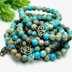 Aqua Terra Lotus Jasper | Gemstone Bead Bracelets | 8mm Stone | Women