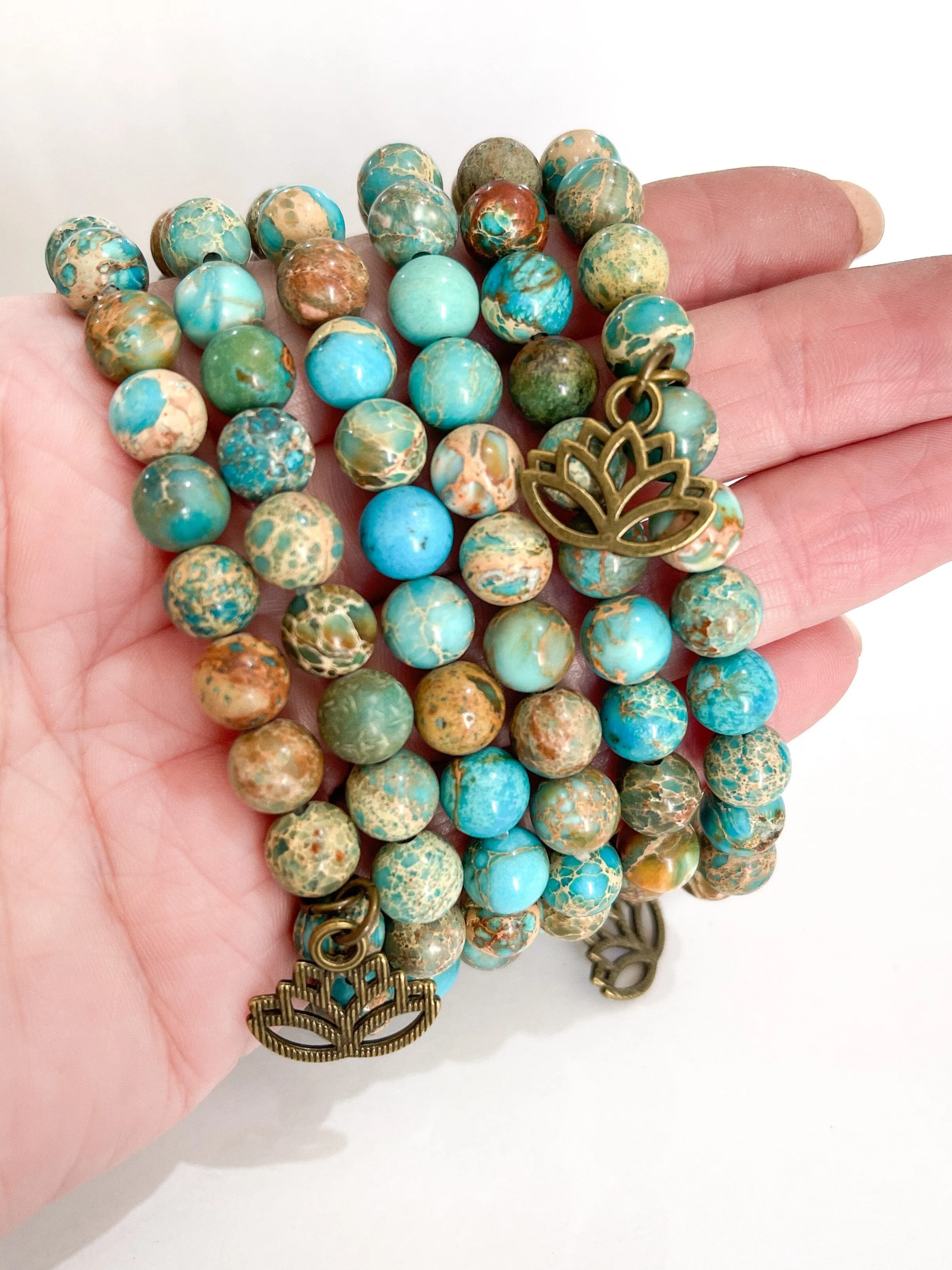 Aqua Terra Lotus Jasper | Gemstone Bead Bracelets | 8mm Stone | Women