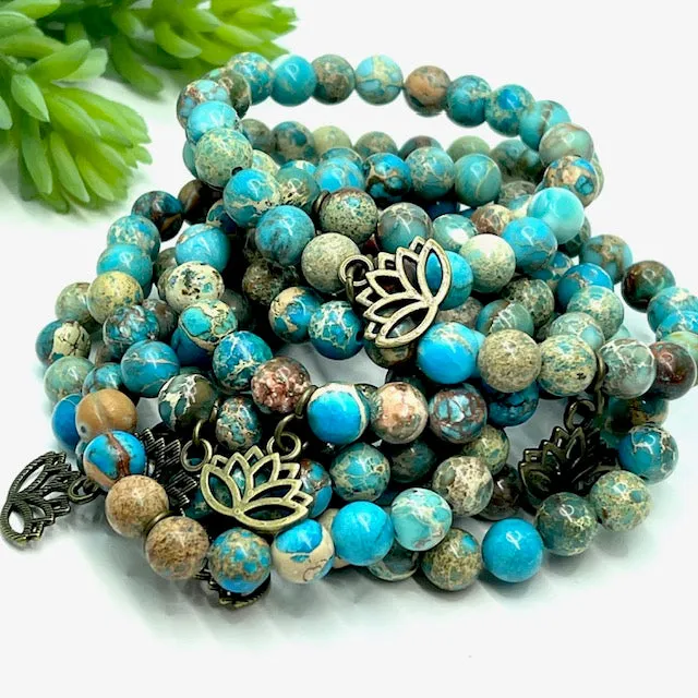 Aqua Terra Lotus Jasper | Gemstone Bead Bracelets | 8mm Stone | Women